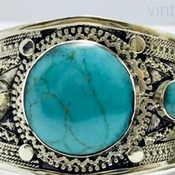 single   Round Shaped Stones Cuff Kuchi Boho Tribal Cuff Bracelet Statement - Picture 5 of 5